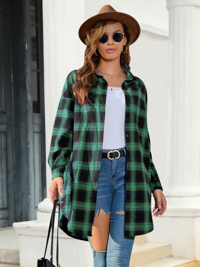 Plaid Button Up Dropped Shoulder Shirt - Body By J'ne