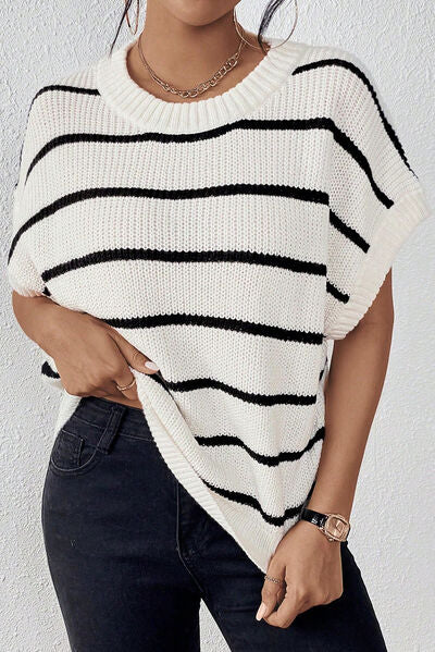 Striped Round Neck Sweater Vest - Body By J'ne