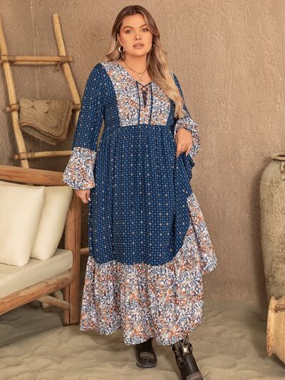 Plus Size Printed Balloon Sleeve Maxi Dress - Body By J'ne