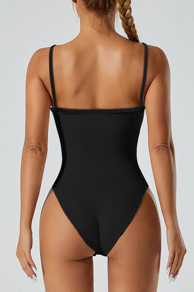 Scoop Neck Spaghetti Strap Active Bodysuit - Body By J'ne