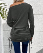 Ruched Single Shoulder Long Sleeve T-Shirt - Body By J'ne