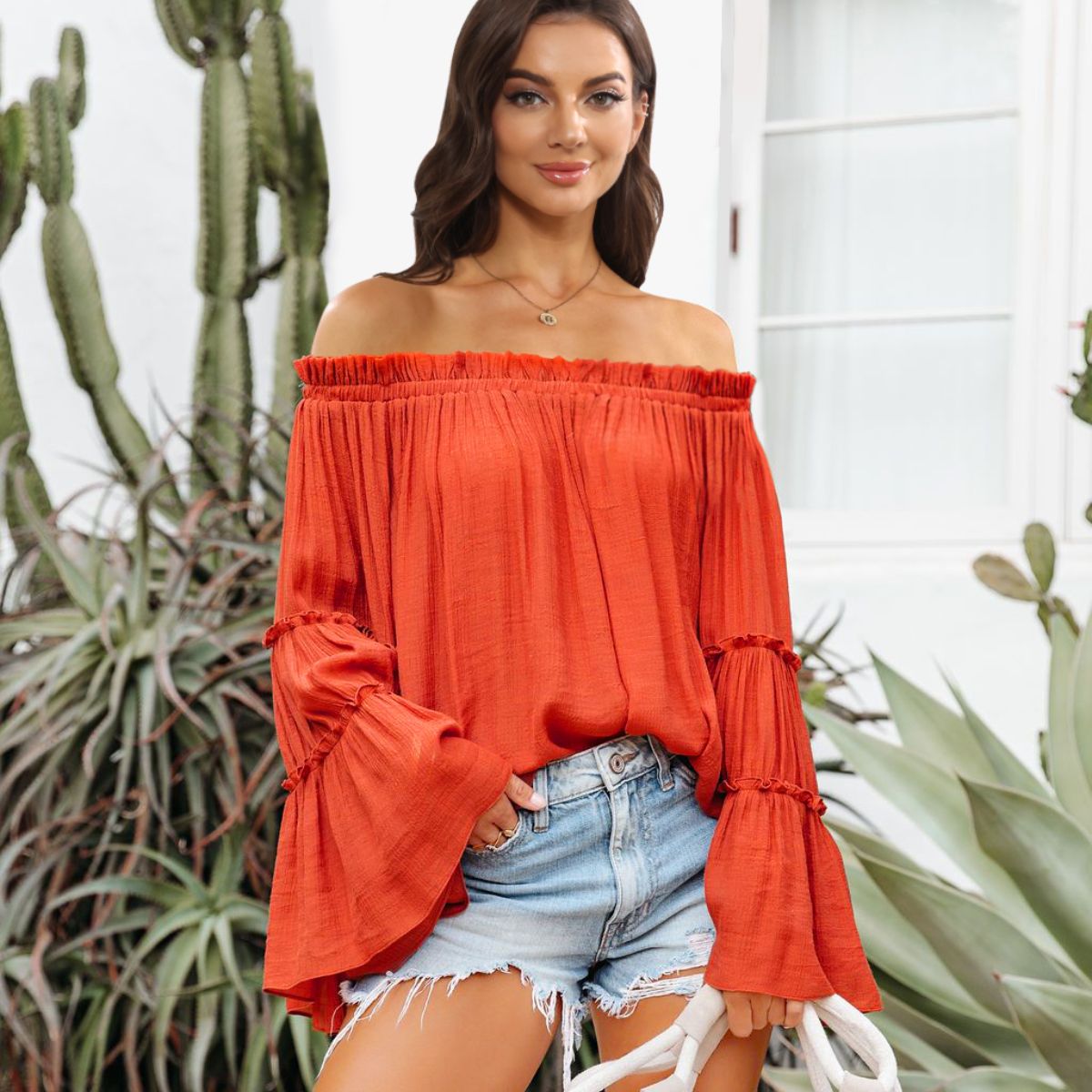 Off-Shoulder Frill Trim Blouse - Body By J'ne