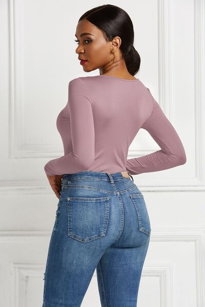 Half Zip Scoop Neck Long Sleeve Bodysuit - Body By J'ne