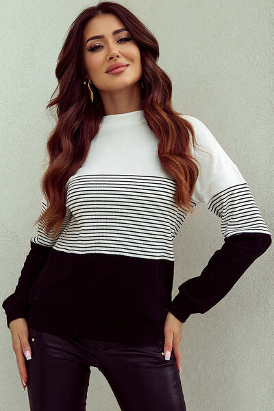 Striped Dropped Shoulder Long Sleeve T-Shirt - Body By J'ne