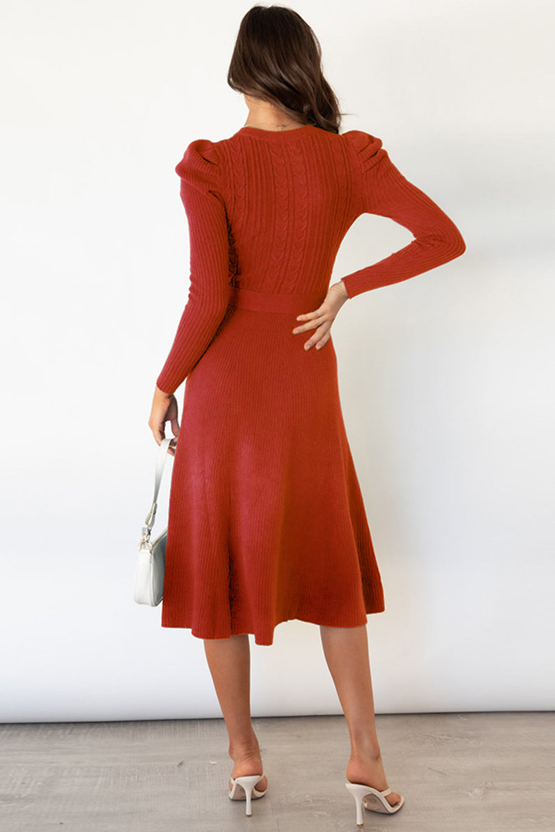 Round Neck Long Sleeve Tie Waist Sweater Dress - Body By J'ne