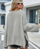 High-Low Slit Round Neck Long Sleeve Sweater - Body By J'ne