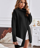 Exposed Seam Mock Neck Slit Sweater - Body By J'ne