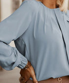 Button Up Round Neck Long Sleeve Shirt - Body By J'ne