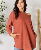 Drop Shoulder Long Sleeve Blouse with Pockets - Body By J'ne