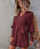 Belted Surplice Lantern Sleeve Wrap Sweater Dress - Body By J'ne