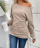 Ruched Single Shoulder Long Sleeve T-Shirt - Body By J'ne