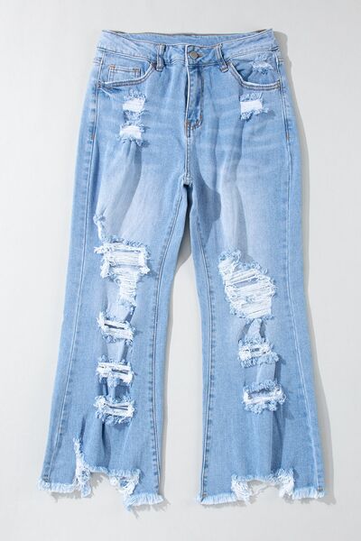 Distressed Raw Hem Jeans with Pockets - Body By J'ne