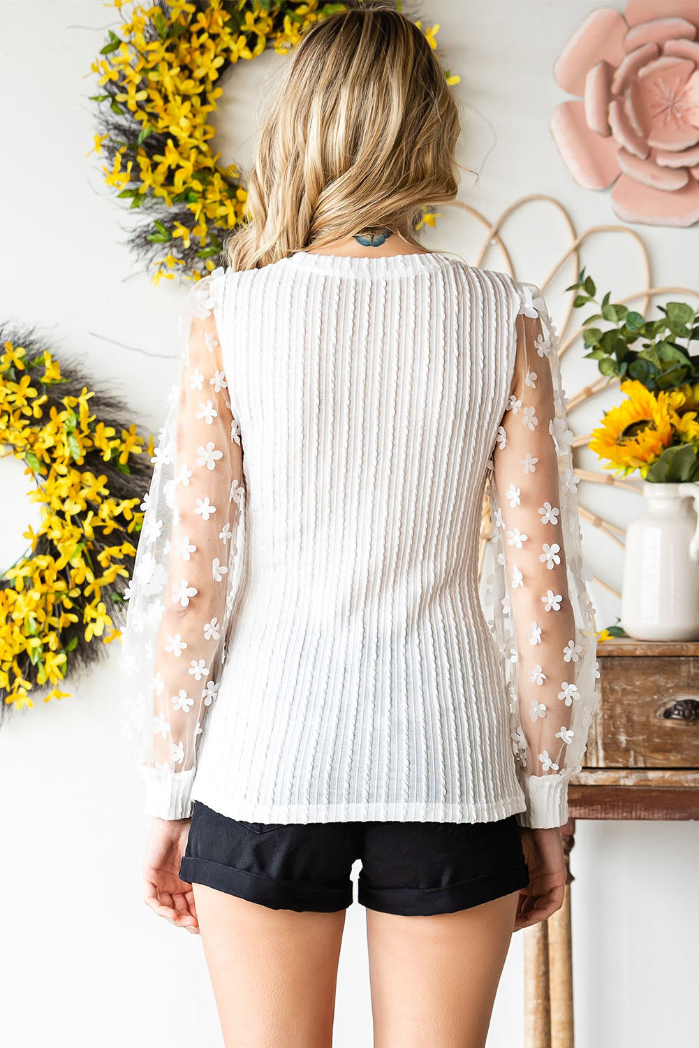 Textured Applique Long Sleeve Blouse - Body By J'ne