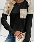 Sequin Round Neck Long Sleeve T-Shirt - Body By J'ne