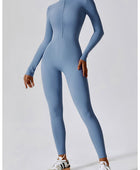 Zip Up Mock Neck Long Sleeve Jumpsuit - Body By J'ne