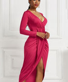 High-low Ruched Surplice Long Sleeve Dress - Body By J'ne