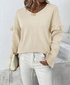 Ruffled V-Neck Dropped Shoulder Sweater - Body By J'ne