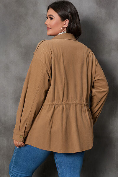 Plus Size Zipper and Snap Down Drawstring Jacket - Body By J'ne