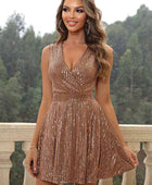 Sequin Surplice Neck Sleeveless Dress - Body By J'ne