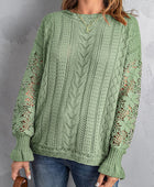 Openwork Lantern Sleeve Dropped Shoulder Sweater - Body By J'ne