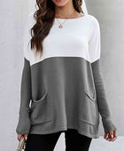 Two Tone Pullover Sweater with Pockets - Body By J'ne