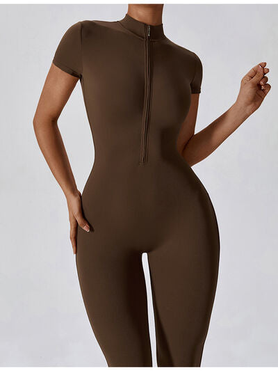 Half Zip Short Sleeve Active Jumpsuit - Body By J'ne