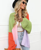 Color Block Open Front Balloon Sleeve Longline Cardigan - Body By J'ne