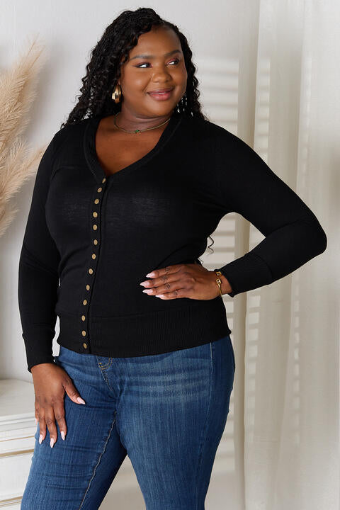 Full Size V-Neck Long Sleeve Cardigan - Body By J'ne