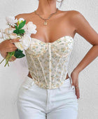 Floral Lace-Up Strapless Bustier - Body By J'ne