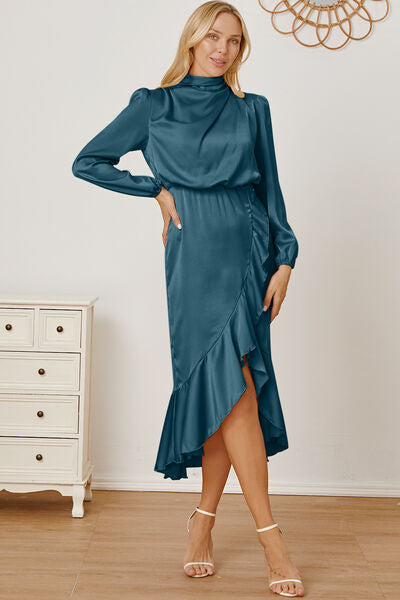 Mock Neck Ruffled Asymmetrical Dress - Body By J'ne