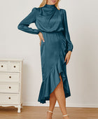 Mock Neck Ruffled Asymmetrical Dress - Body By J'ne