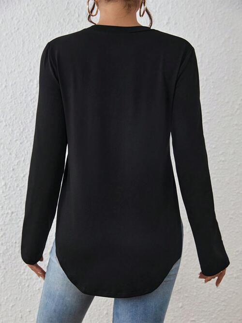 Round Neck Long Sleeve Slit T-Shirt - Body By J'ne