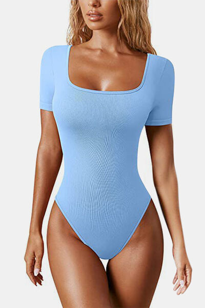 Square Neck Short Sleeve Active Bodysuit - Body By J'ne