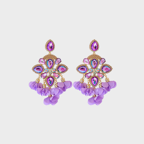 Flower Shape Rhinestone Alloy Dangle Earrings - Body By J'ne