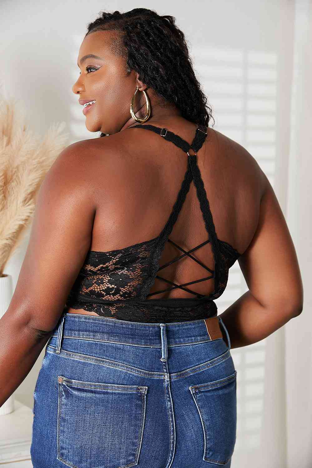 Juliette Full Size Crisscross Lace Bralette - Body By J'ne