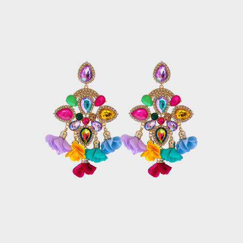 Flower Shape Rhinestone Alloy Dangle Earrings - Body By J'ne