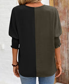 Contrast V-Neck Lantern Sleeve Blouse - Body By J'ne