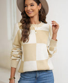 Plaid Round Neck Dropped Shoulder Sweater - Body By J'ne