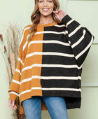 Striped Dropped Shoulder Round Neck Blouse - Body By J'ne