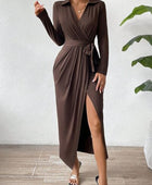 Tied Slit Long Sleeve Wrap Dress - Body By J'ne