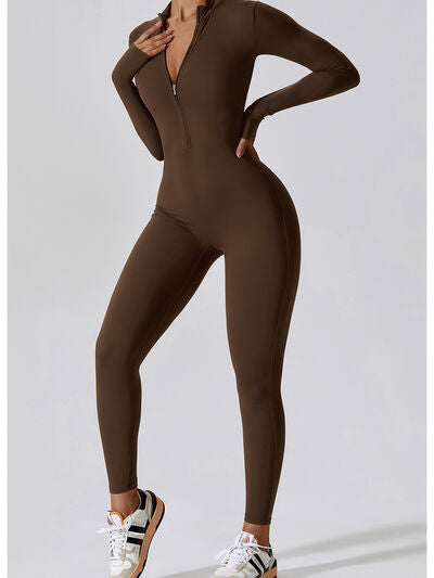 Zip Up Mock Neck Long Sleeve Jumpsuit - Body By J'ne