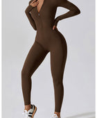 Zip Up Mock Neck Long Sleeve Jumpsuit - Body By J'ne