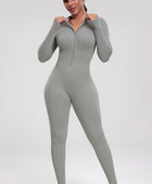 Zip Up Ribbed Long Sleeve Skinny Active Jumpsuit - Body By J'ne