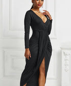 High-low Ruched Surplice Long Sleeve Dress - Body By J'ne