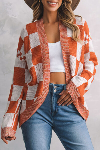 Plaid Open Front Dropped Shoulder Cardigan - Body By J'ne