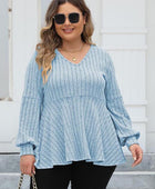 Plus Size Ribbed V-Neck Long Sleeve Blouse - Body By J'ne