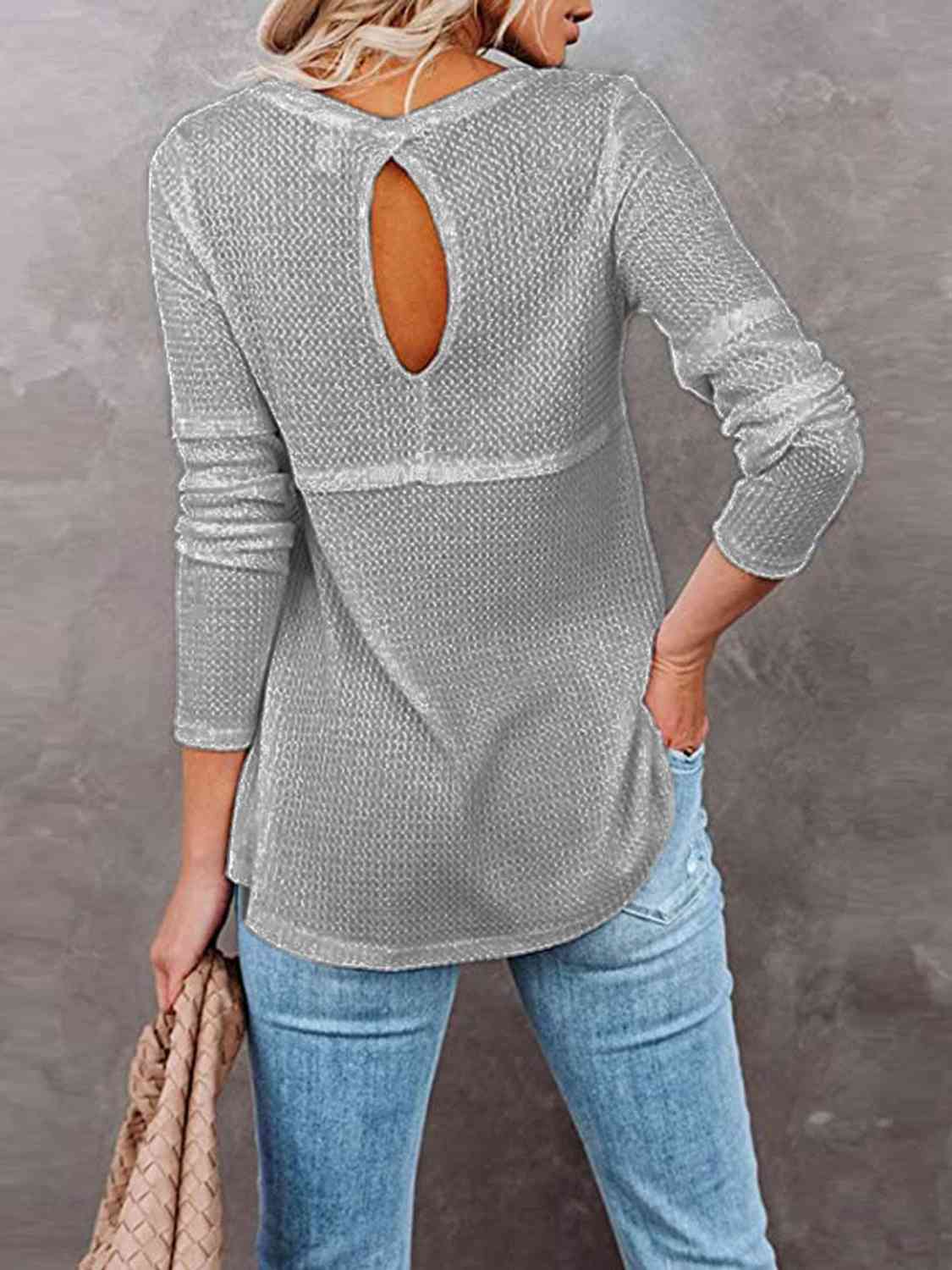 Cutout Round Neck Long Sleeve T-Shirt - Body By J'ne