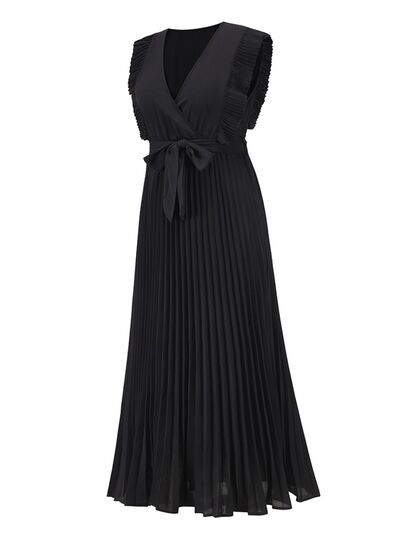 Tied Surplice Cap Sleeve Pleated Dress - Body By J'ne