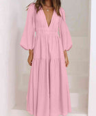 Deep V-Neck Balloon Sleeve Plain Maxi Dress - Body By J'ne