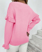 Ruffled V-Neck Dropped Shoulder Sweater - Body By J'ne